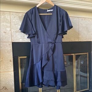 Elegant Deep Navy Blue Ruffle Dress